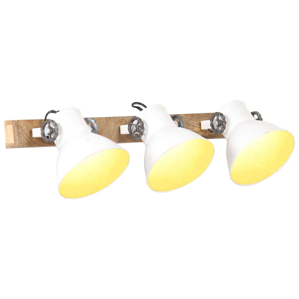 LumiCasa Triple Industrial Wall Light – White & Wood (3-Shade)