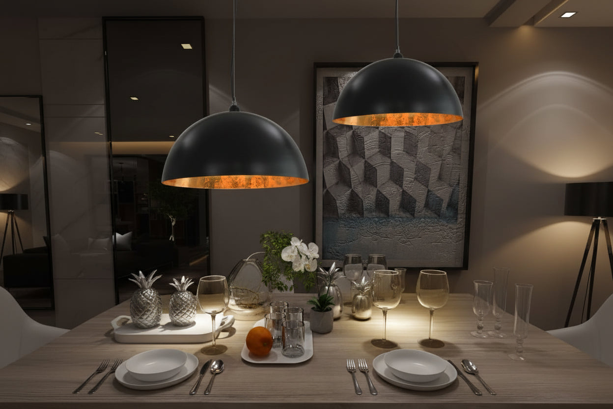 LumiCasa Orbit Pendant Light – Set of 2 (Black & Gold)