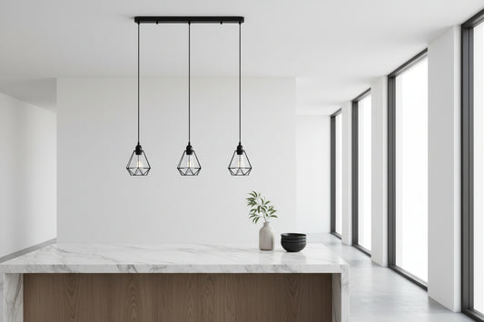LumiCasa Geometric Triple Pendant – Modern Black Hanging Light