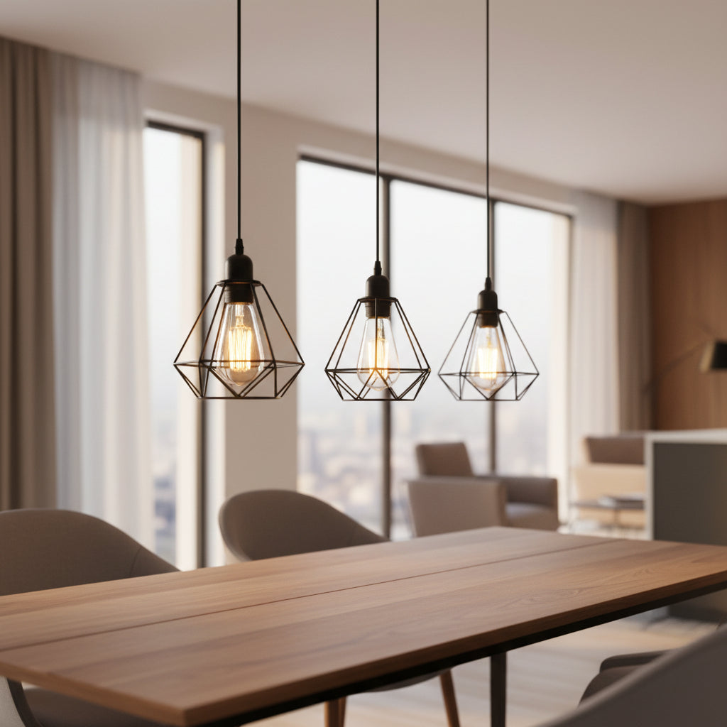 LumiCasa Geometric Triple Pendant – Modern Black Hanging Light