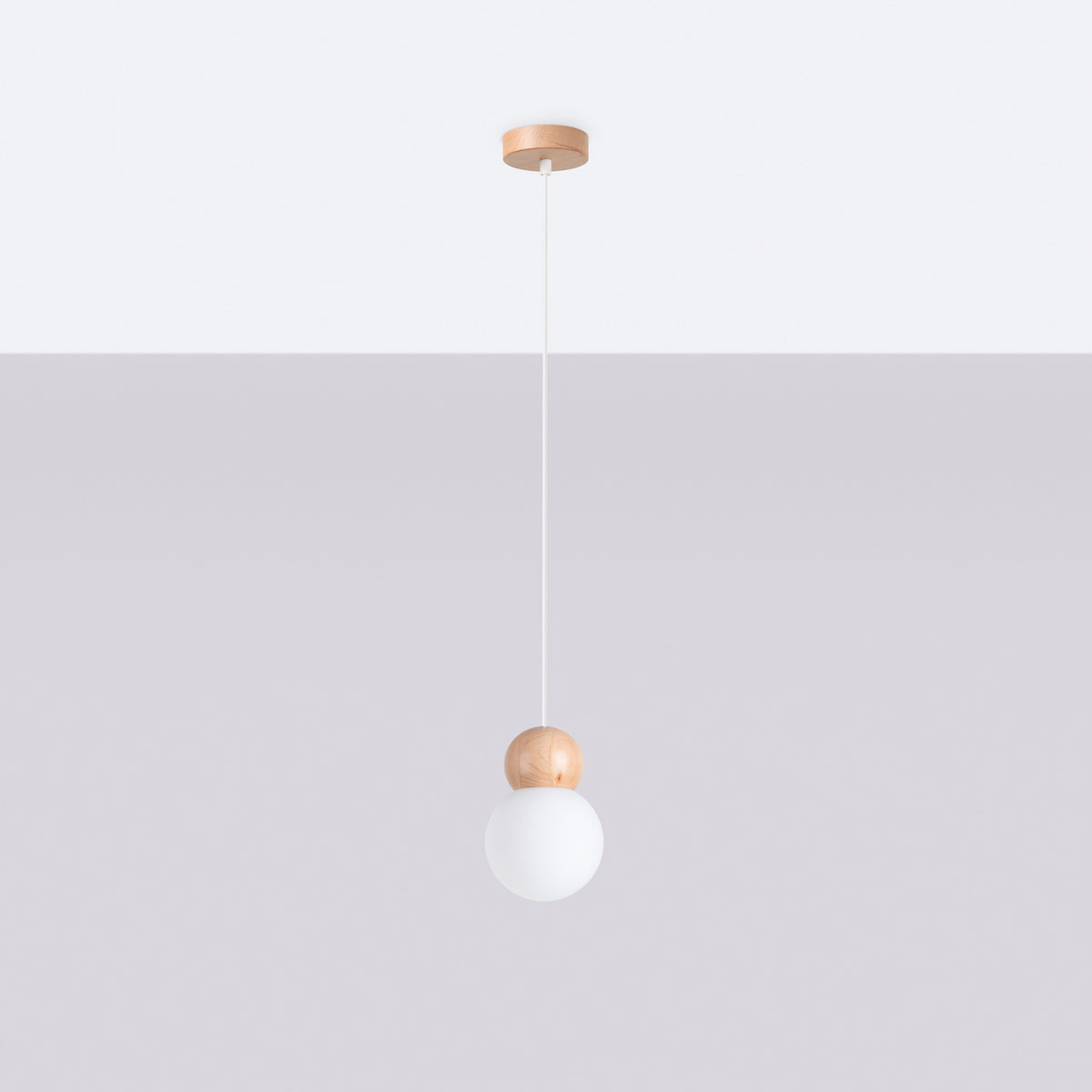 Pekka 1 Pendant Light – White / Natural wood, view 2