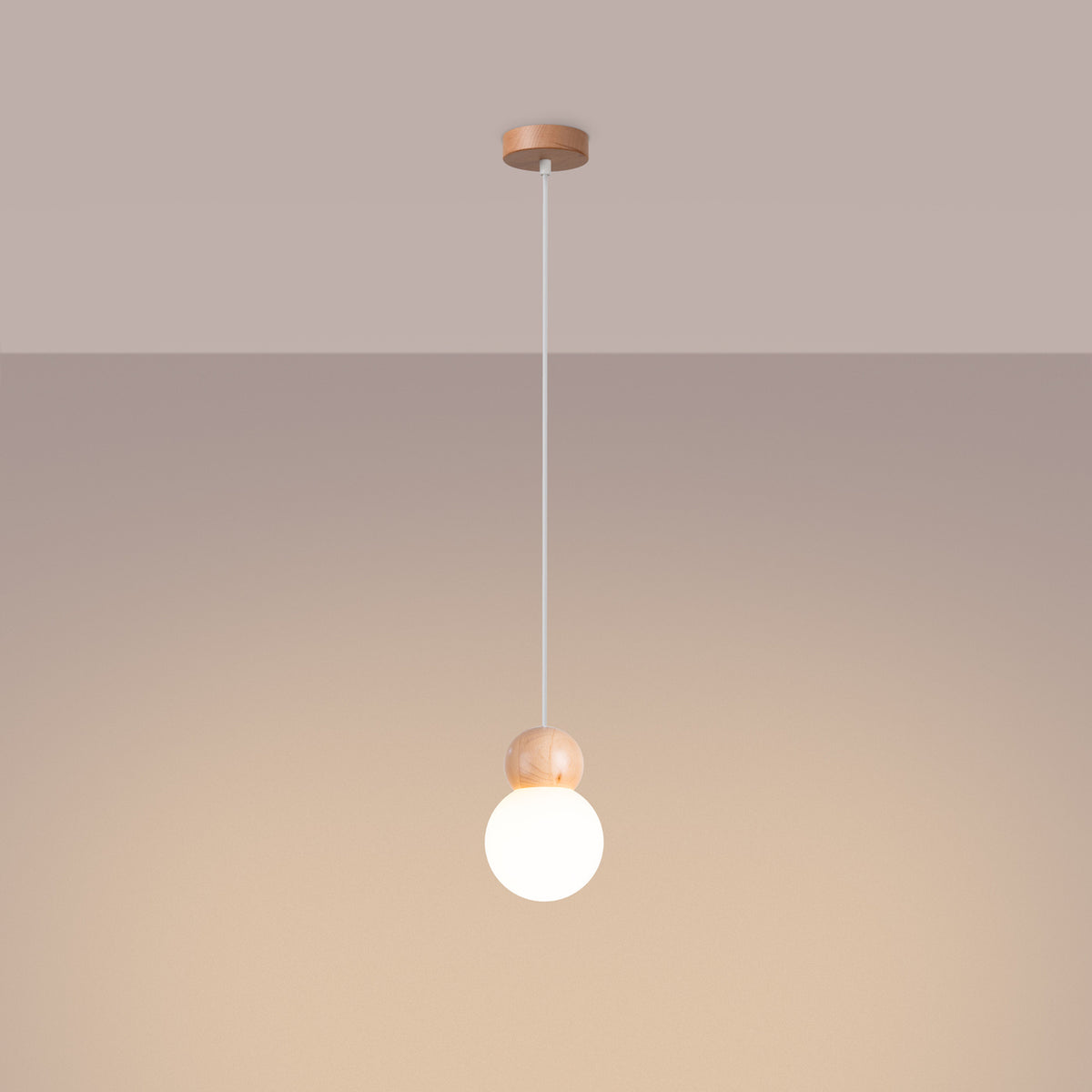 Pekka 1 Pendant Light – White / Natural wood, view 3