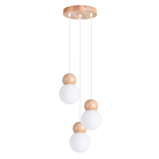 Pekka 3P Pendant Light – White / Natural wood
