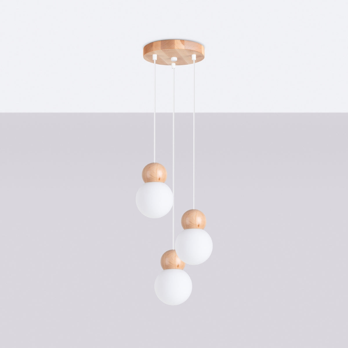 Pekka 3P Pendant Light – White / Natural wood, view 2