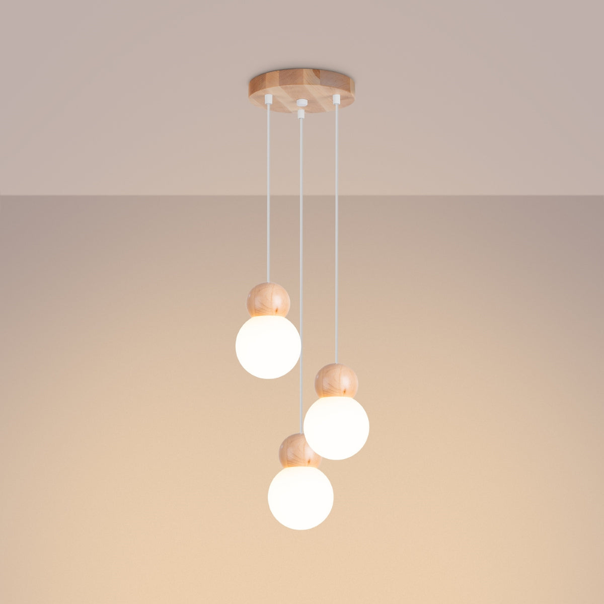 Pekka 3P Pendant Light – White / Natural wood, view 3