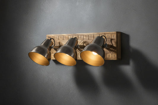 LumiCasa Triple Tube Wall Light – Industrial Metal & Wood