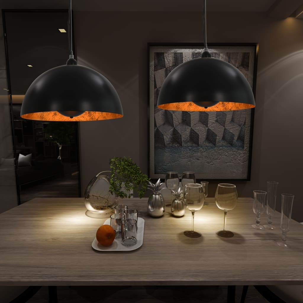 LumiCasa Minimalist Round Pendant Set – Black & Gold (2-Pack)