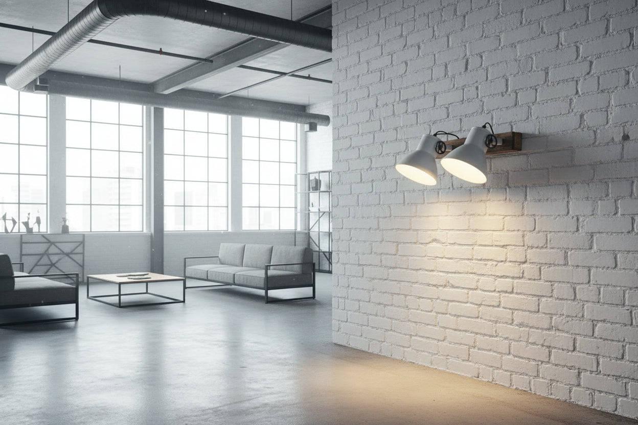 LumiCasa Double Industrial Wall Light – White & Wood (2-Shade)