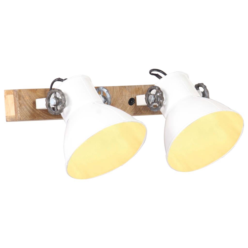 LumiCasa Double Industrial Wall Light – White & Wood (2-Shade)