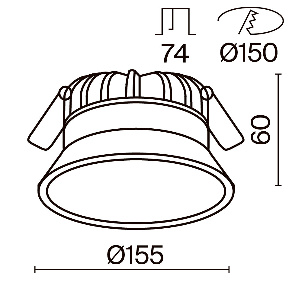 Okno recessed downlight technical drawing