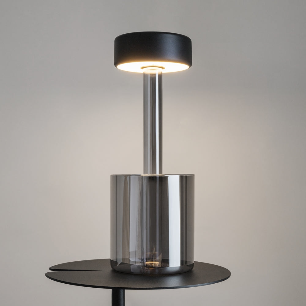 Maytoni AI Collaboration rechargeable table lamp – Grey glass / Black – lifestyle view