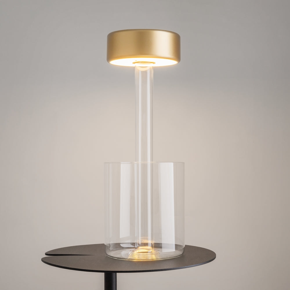 Maytoni AI Collaboration rechargeable table lamp – Transparent glass / Gold – lifestyle view