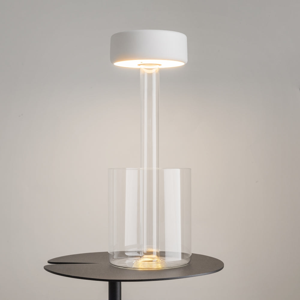 Maytoni AI Collaboration rechargeable table lamp – Transparent glass / White – lifestyle view